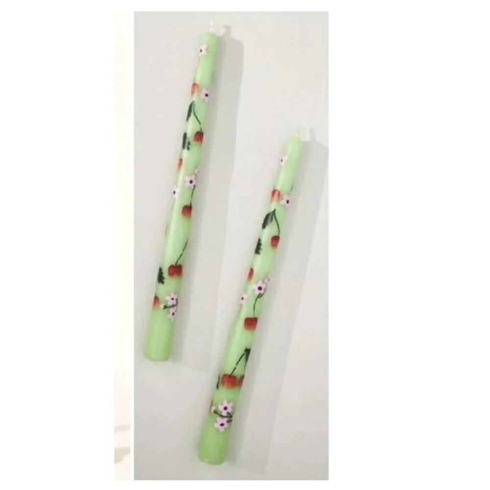 Anthropologie Handpainted Playful Springtime Taper Candles Set‎ of 2